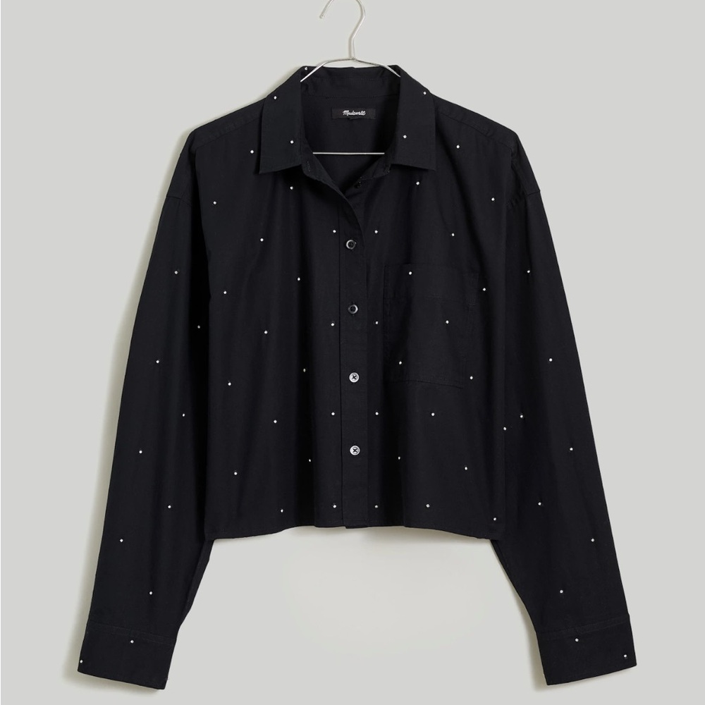 Madewell Poplin Embellished Cropped Button-Up Shirt